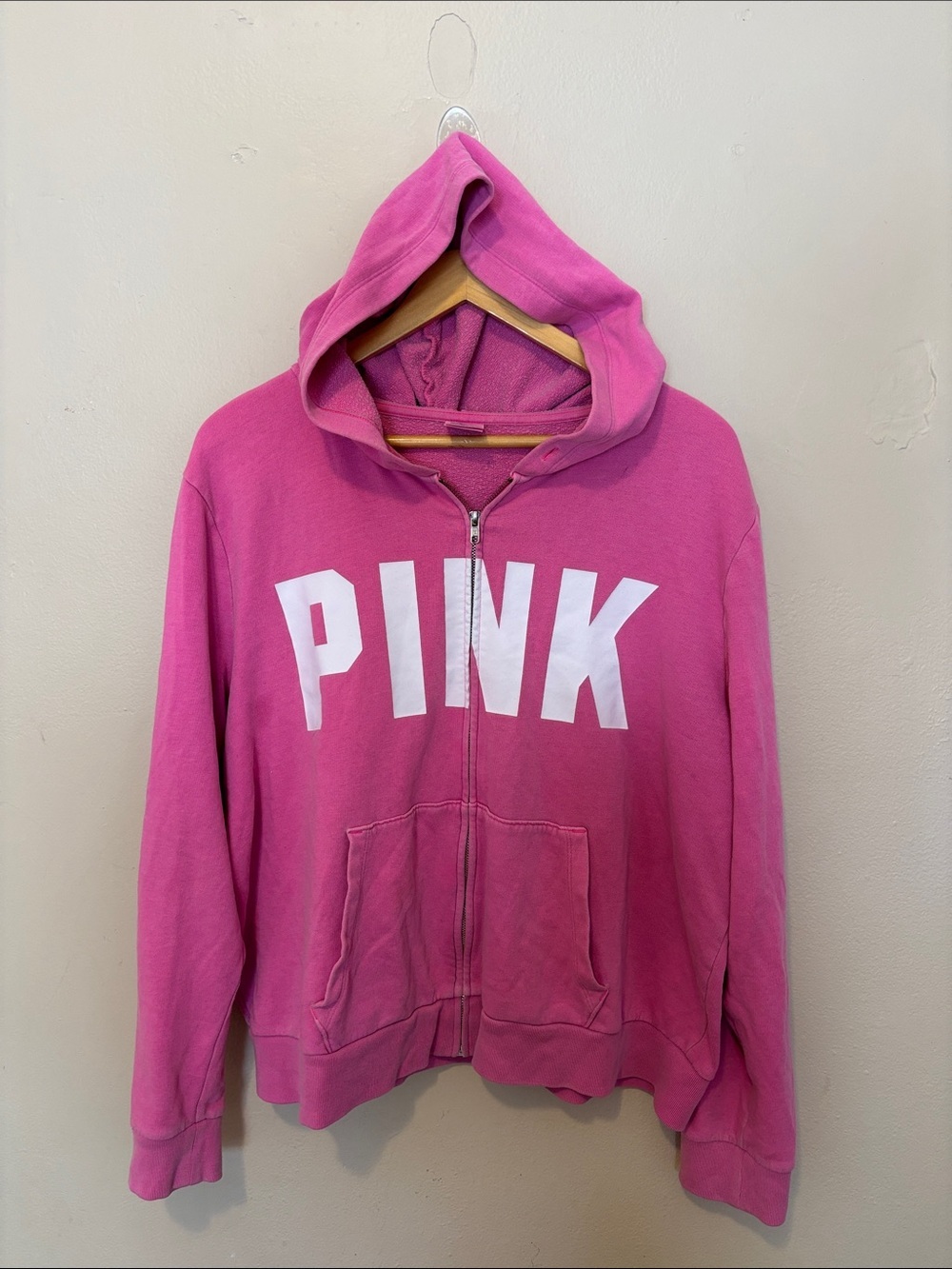 PINK Victoria's Secret Hot Pink Zip-Up Hoodie with White Logo
